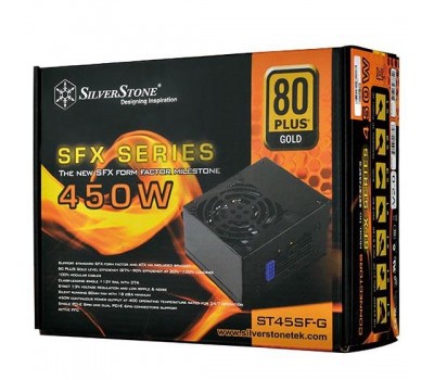 Блок питания SilverStone STRIDER ST45SF-G V 2.0(450W),SFX/ATX,80+Gold,aPFC,8см,24+8,3*SATA,8/6Pin,6Pin+3,мод.