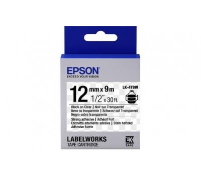 Картридж с лентой Epson LK4TBW принтеров LW-300/400/400VP/700 Strng adh Blk/Clear 12mm/9m