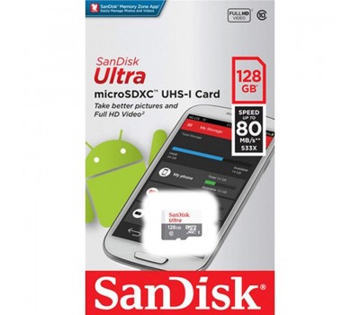 Карта памяти SanDisk 128GB microSDXC C10 UHS-I R80MB/s Ultra