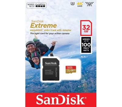 Карта памяти SanDisk 32GB microSDHC V30 UHS-I U3 R100/W60MB/s Extreme Action + SD