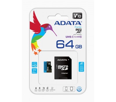 Карта памяти ADATA 64GB microSDXC C10 UHS-I A1 + SD
