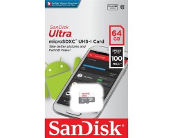 Карта памяти SanDisk 64GB microSDHC C10 UHS-I R100MB/s Ultra
