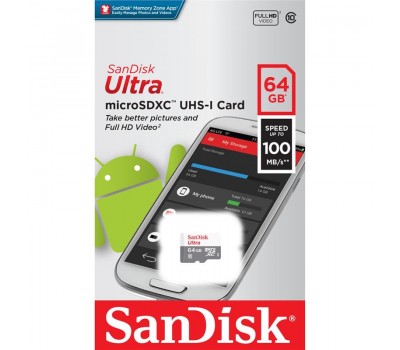 Карта памяти SanDisk 64GB microSDHC C10 UHS-I R100MB/s Ultra