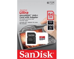 Карта памяти SanDisk 64GB microSDHC C10 UHS-I R100MB/s Ultra + SD