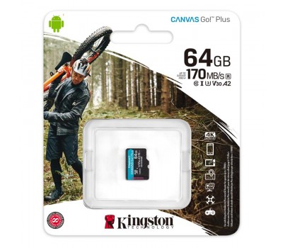 Карта памяти Kingston 64GB microSDXC C10 UHS-I U3 A2 R170/W70MB/s