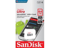 Карта памяти SanDisk 64GB microSDXC C10 UHS-I R80MB/s Ultra