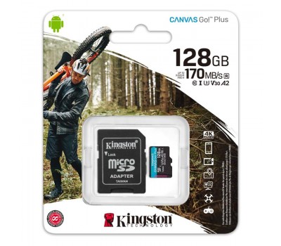 Карта памяти Kingston 128GB microSDXC C10 UHS-I U3 A2 R170/W90MB/s + SD адаптер