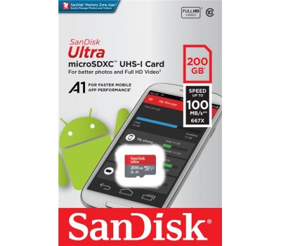 Карта памяти SanDisk 200GB microSDXC C10 UHS-I R100MB/s Ultra