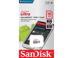 Карта памяти SanDisk 16GB microSDHC C10 UHS-I R80MB/s Ultra