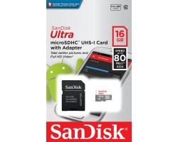Карта памяти SanDisk 16GB microSDHC C10 UHS-I R80MB/s Ultra + SD