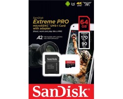 Карта памяти SanDisk 64GB microSDXC C10 UHS-I U3 R170/W90MB/s Extreme Pro V30 + SD