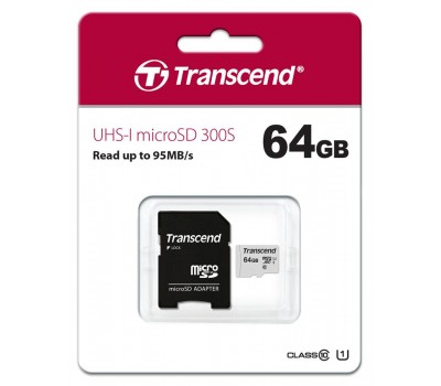 Карта памяти Transcend 64GB microSDXC C10 UHS-I R95/W40MB/s + SD адаптер