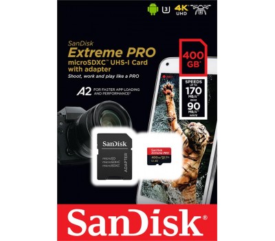Карта памяти SanDisk 400GB microSDXC C10 UHS-I U3 R170/W90MB/s Extreme Pro V30 + SD