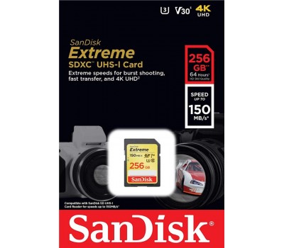 Карта памяти SanDisk 256GB SDXC C10 UHS-I U3 R150/W70MB/s Extreme