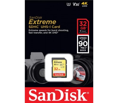 Карта памяти SanDisk 32GB SDHC V30 UHS-I U3 R90/W40MB/s Extreme
