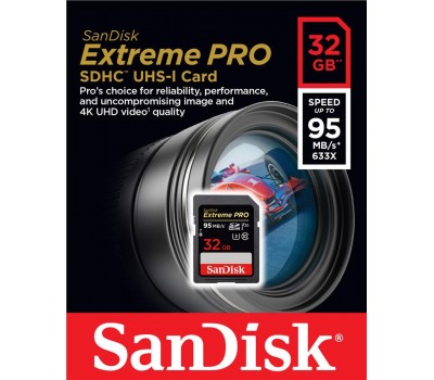Карта памяти SanDisk 32GB SDHC V30 UHS-I U3 R95/W90MB/s Extreme Pro