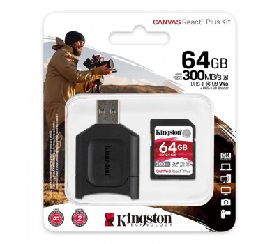 Карта памяти Kingston 64GB SDXC C10 UHS-II U3 R300/W260MB/s + MLP SD Reader