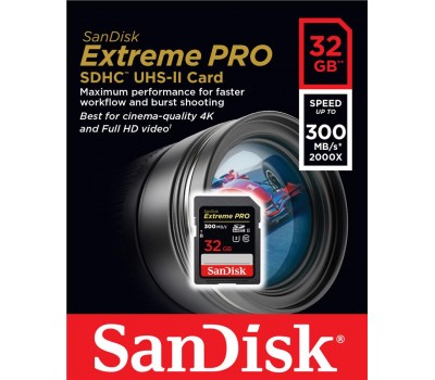 Карта памяти SanDisk 32GB SDHC C10 UHS-II R300/W260MB/s 4K Extreme Pro