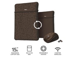 Чехол + мышь Trust YVO MOUSE & SLEEVE 15.6" Brown-hearts