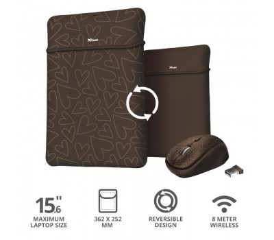 Чехол + мышь Trust YVO MOUSE & SLEEVE 15.6" Brown-hearts