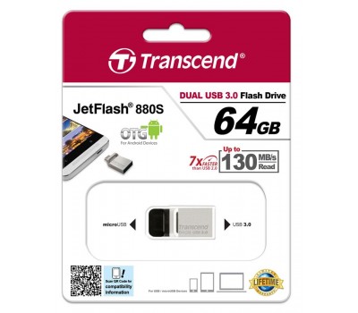 Накопитель Transcend 64GB USB 3.1 JetFlash 880 OTG Metal Silver
