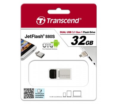 Накопитель Transcend 32GB USB 3.1 JetFlash 880 OTG Metal Silver