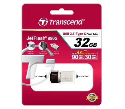 Накопитель Transcend 32GB USB 3.1+Type-C 890 R90/W30MB/s Metal Silver