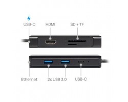 Док-станция CHIEFTEC DSC-801 8-in-1,2xUSB-C (1xPD 3.0 charging up to 60W),2xUSB 3.1,1xHDMI2.0,CR,LAN