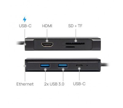 Док-станция CHIEFTEC DSC-801 8-in-1,2xUSB-C (1xPD 3.0 charging up to 60W),2xUSB 3.1,1xHDMI2.0,CR,LAN